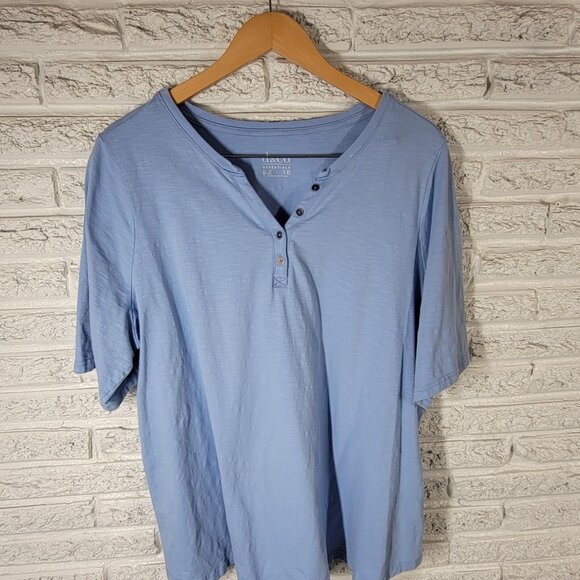 Denim Co QVC Womens Top 2X Plus Short Sleeve Blue Cotton Blend BLU69E - Picture 3 of 8